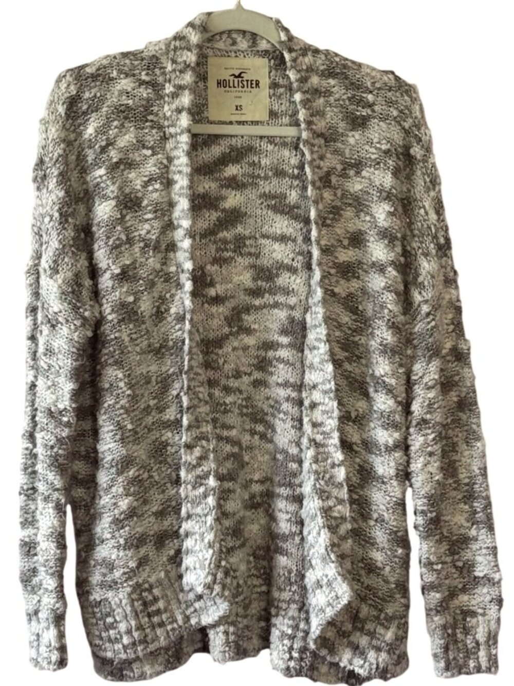 Hollister Cardigan Sweater Size XS Gray White Marled Knit Cozy Chunky Open Front